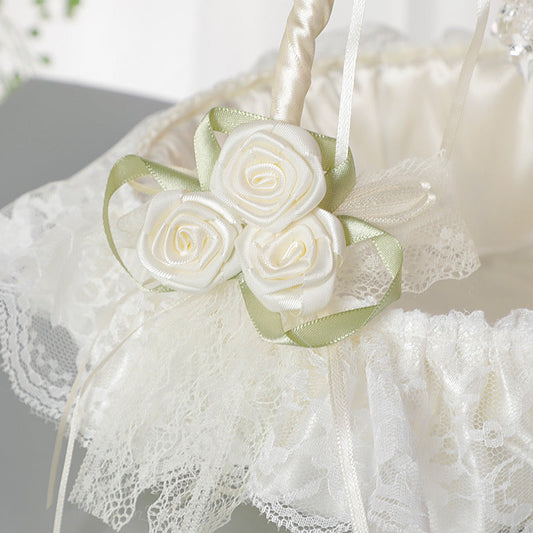 Lace Fabric Wedding Flower Basket, Flower Girl, Flower Basket Bridesmaid Hand Basket