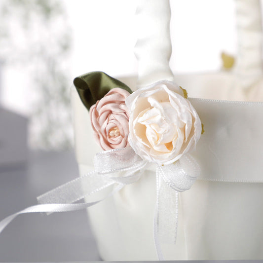 Satin Flower Lace Bow Small Portable Flower Basket