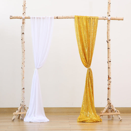Outdoor Wedding Decoration Chiffon White Plus Sequin Gold Background Curtain