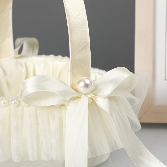 Creamy White Heart-Shaped Flower Basket With Bow Decoration, HL-5816