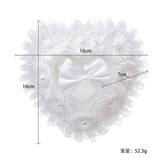 White Lace Heart Shape Wedding Ring Pillow Ring Boxes Bowknot Decoration