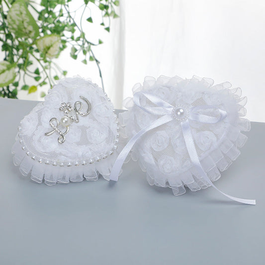White Heart Shaped Mini Ring Box Wedding Ring Pillow For Bride and Groom
