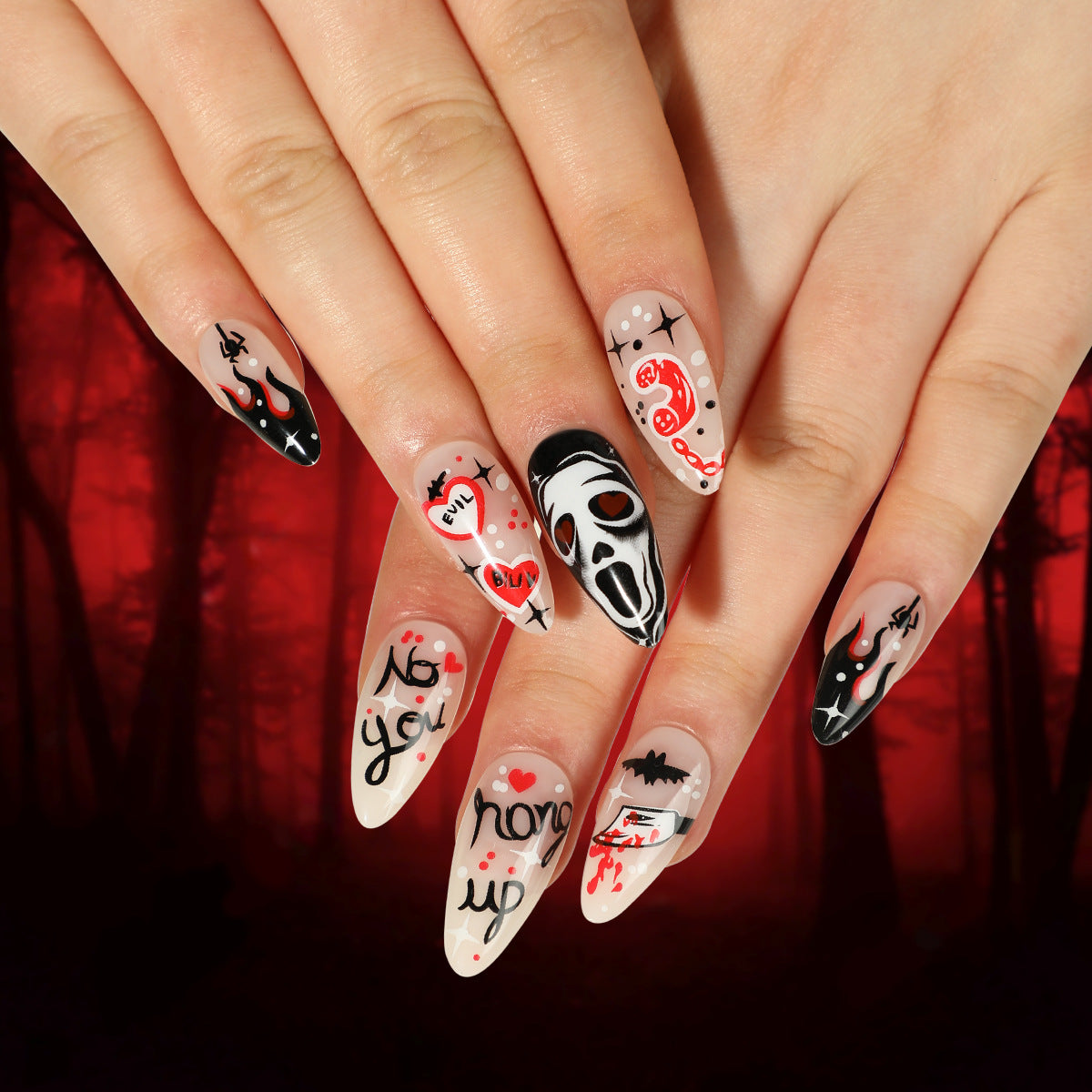 Halloween Wearable Nail Art Stickers Ghost Nail Decals Horror Ghost Long