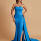 Simple Soft Satin Mermaid Strapless Floor-Length Mermaid Bridesmaid Dresses