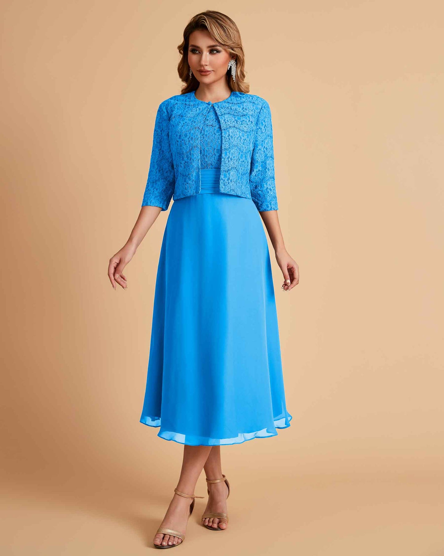 Elegant A-line Bateau Sleeveless Tea Length Mother of the Brides Dresses Online