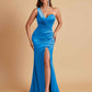 Gorgeous One Shoulder Soft Satin Side Slit Floor-Length Mermaid Bridesmaid Dresses