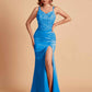 Sexy Satin V-neck Side Slit Mermaid Floor Length Bridesmaid Dresses