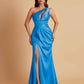 Sexy One Shoulder Soft Satin Side Slit Floor-Length Mermaid Bridesmaid Dresses