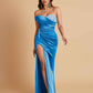 Sexy Soft Satin Mermaid One Shoulder Side Slit Floor-Length Mermaid Bridesmaid Dresses