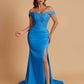 Elegant Soft Satin Mermaid Off Shoulder Side Slit Floor-Length Mermaid Bridesmaid Dresses