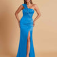 Elegant Soft Satin One Shoulder Strapless Side-Slit Mermaid Bridesmaid Dresses