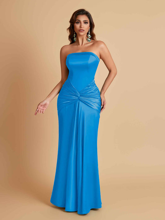 Sexy Soft Satin Mermaid Strapless Floor-Length Mermaid Bridesmaid Dresses