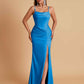 Gorgeous Spaghetti Straps Soft Satin Side Slit Floor-Length Mermaid Bridesmaid Dresses