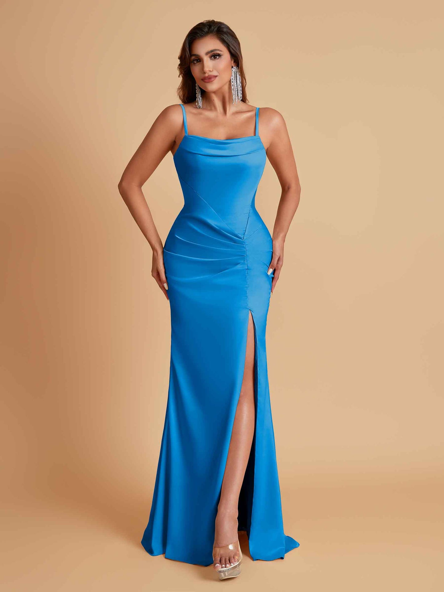 Gorgeous Spaghetti Straps Soft Satin Side Slit Floor-Length Mermaid Bridesmaid Dresses