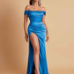 Sexy Off the Shoulder Soft Satin Side Slit Floor-Length Mermaid Bridesmaid Dresses