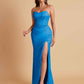 Sexy Strapless Soft Satin Side Slit Floor-Length Mermaid Bridesmaid Dresses