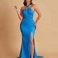 Elegant Soft Satin Mermaid Halter Side Slit Floor-Length Bridesmaid Dresses Online