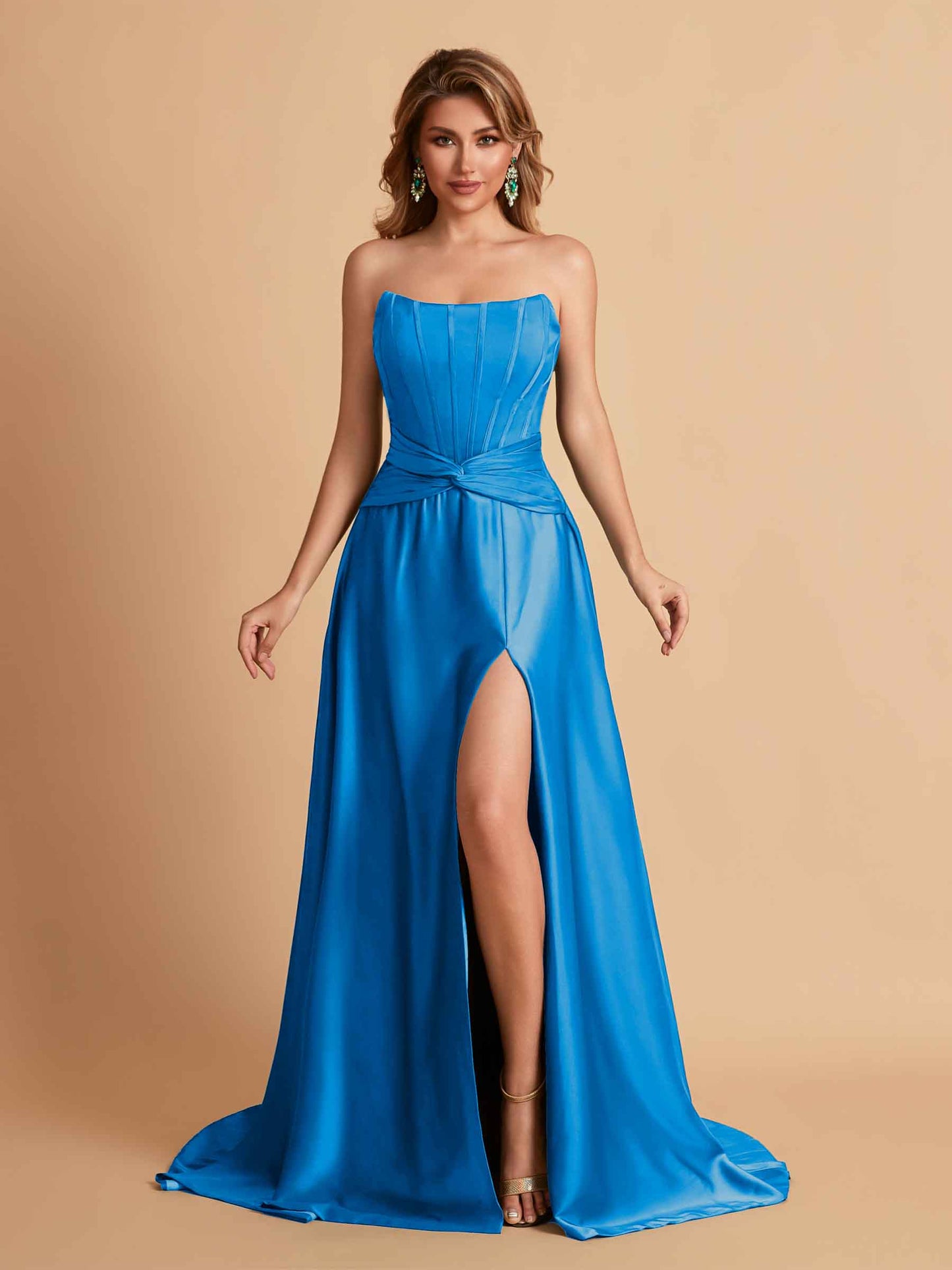 Elegant Satin Sweetheart A-Line Side Slit Floor Length Bridesmaid Dresses
