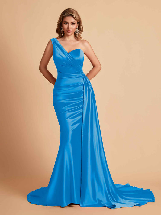 Sexy Satin Mermaid One Shoulder Maxi Long Bridesmaid Dresses Online