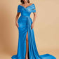 Elegant Soft Satin V-neck Off-the-Shoulder Side-Slit Mermaid Bridesmaid Dresses