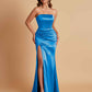 Elegant Soft Satin Strapless Split Side Mermaid Bridesmaid Dresses