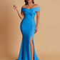 Elegant Soft Satin Mermaid Off Shoulder Side Slit Floor-Length Bridesmaid Dresses