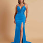 Sexy Soft Satin V-neck Spaghetti Strap Side-Slit Mermaid Bridesmaid Dresses