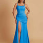 Sexy Soft Satin Mermaid Spaghetti Straps Side Slit Floor-Length Bridesmaid Dresses