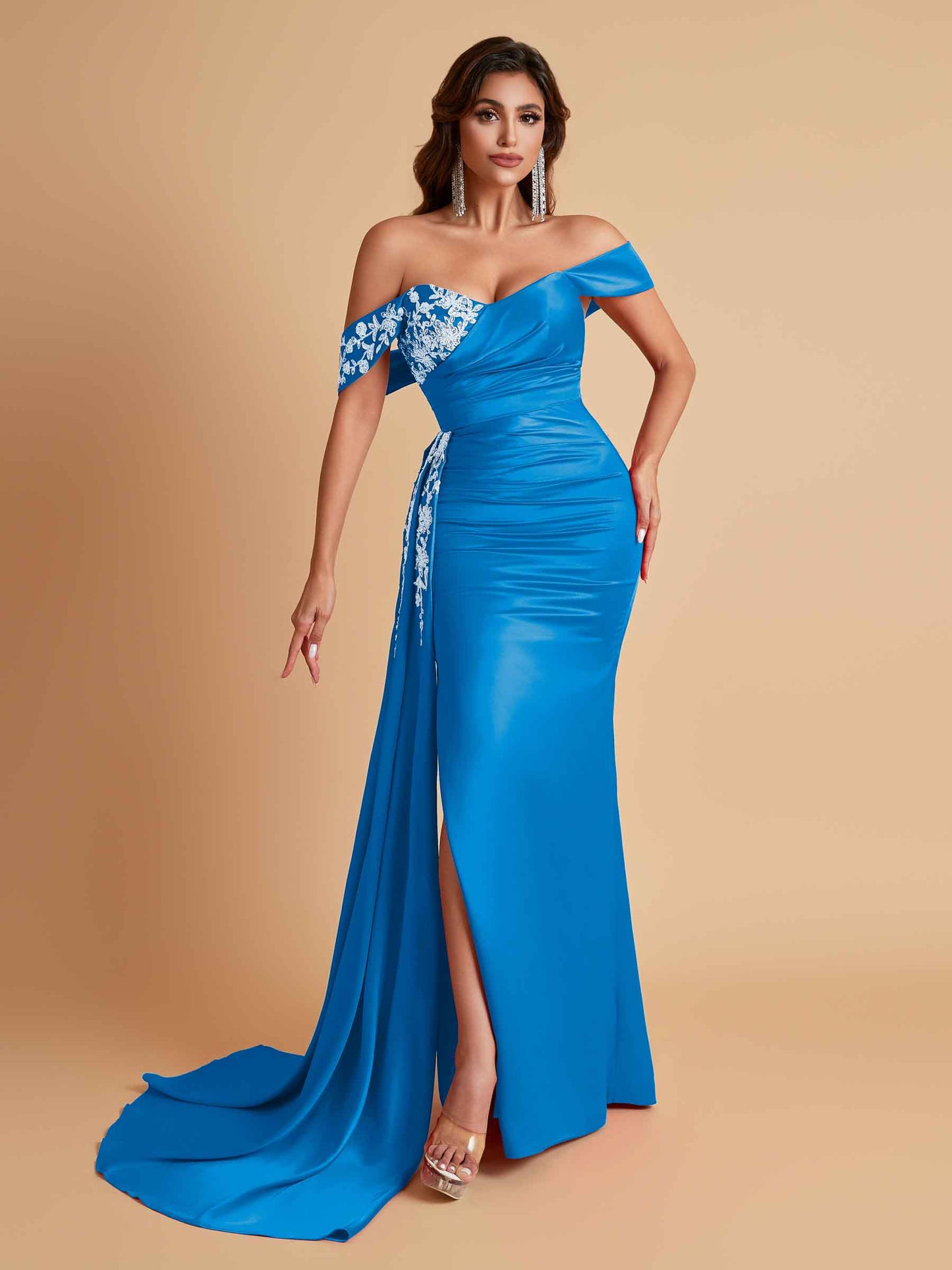 Elegant Soft Satin Mermaid Off Shoulder Floor-Length Mermaid Bridesmaid Dresses