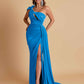 Gorgeous One Shoulder Bow Knot Soft Satin Side Slit Floor-Length Mermaid Bridesmaid Dresses