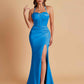 Sexy Soft Satin Mermaid Spaghetti Straps Side Slit Floor-Length Bridesmaid Dresses