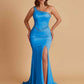 Sexy Soft Satin Mermaid One Shoulder Side Slit Beading Floor-Length Bridesmaid Dresses Online