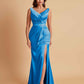 Elegant V Neck Soft Satin Side Slit Floor-Length Mermaid Bridesmaid Dresses