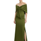 Formal Floor-Length Mother of the Bride Gown Satin Maxi Dress with Bow Neckline