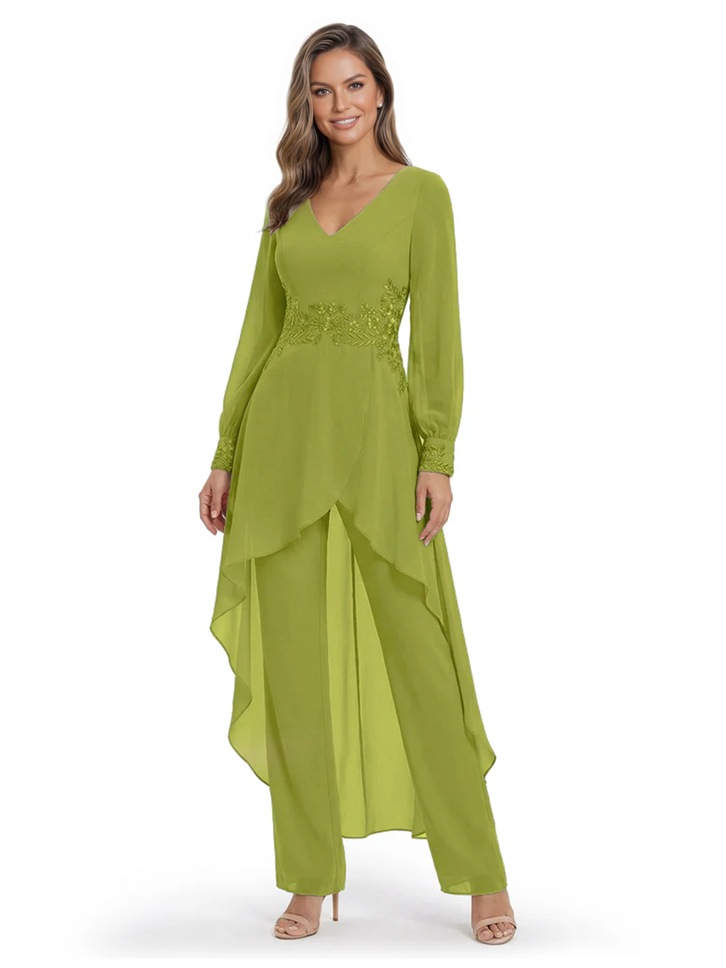 Luxury Black Formal Trousers Set High-Low Chiffon Top with Sparkling Beaded Detail