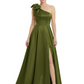 Luxury Bow Black Formal Dress One-Shoulder A-Line Gowns with Sexy Side Slit 2026