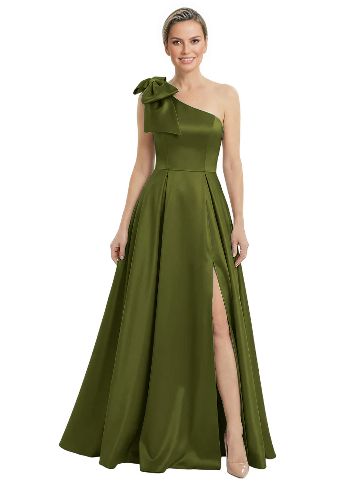 Luxury Bow Black Formal Dress One-Shoulder A-Line Gowns with Sexy Side Slit 2026