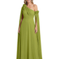 One Shoulder Mother of the Bride Dress Asymmetrical Cape Sleeve Gown with Floral