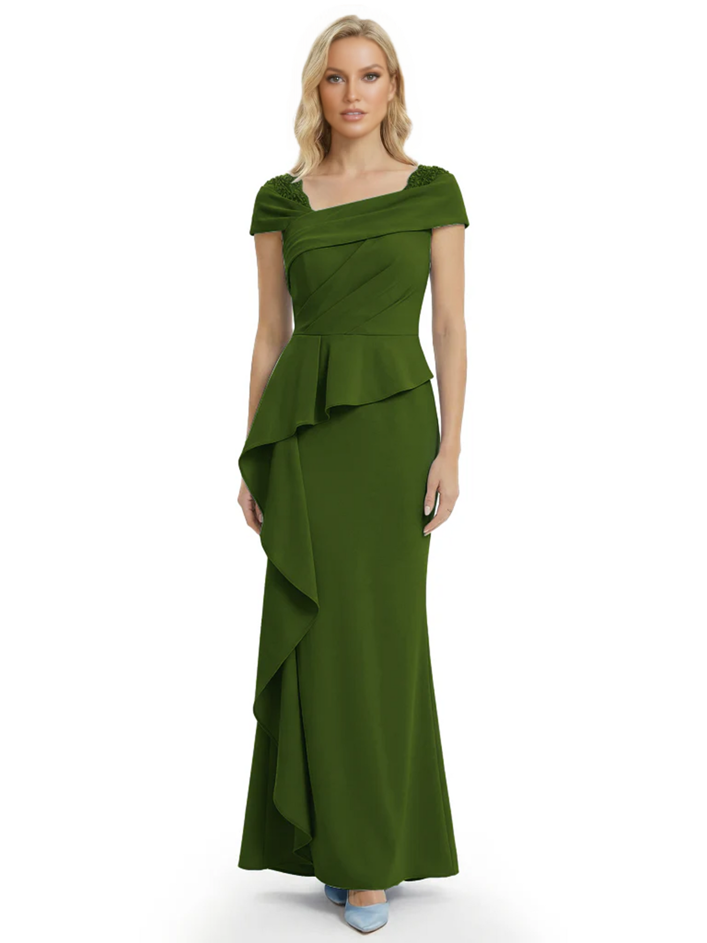 A-Line Satin Cap Sleeves Mother of the Brides Dresses Floor Length For Wedding