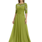 Illusion Neck Mother of the Bride Dress Half Sleeve Lace Applique Gowns Chiffon