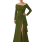 Elegant Mother of the Groom Dress Cascading Ruffle Satin Gown with High Slit Long Sleeves