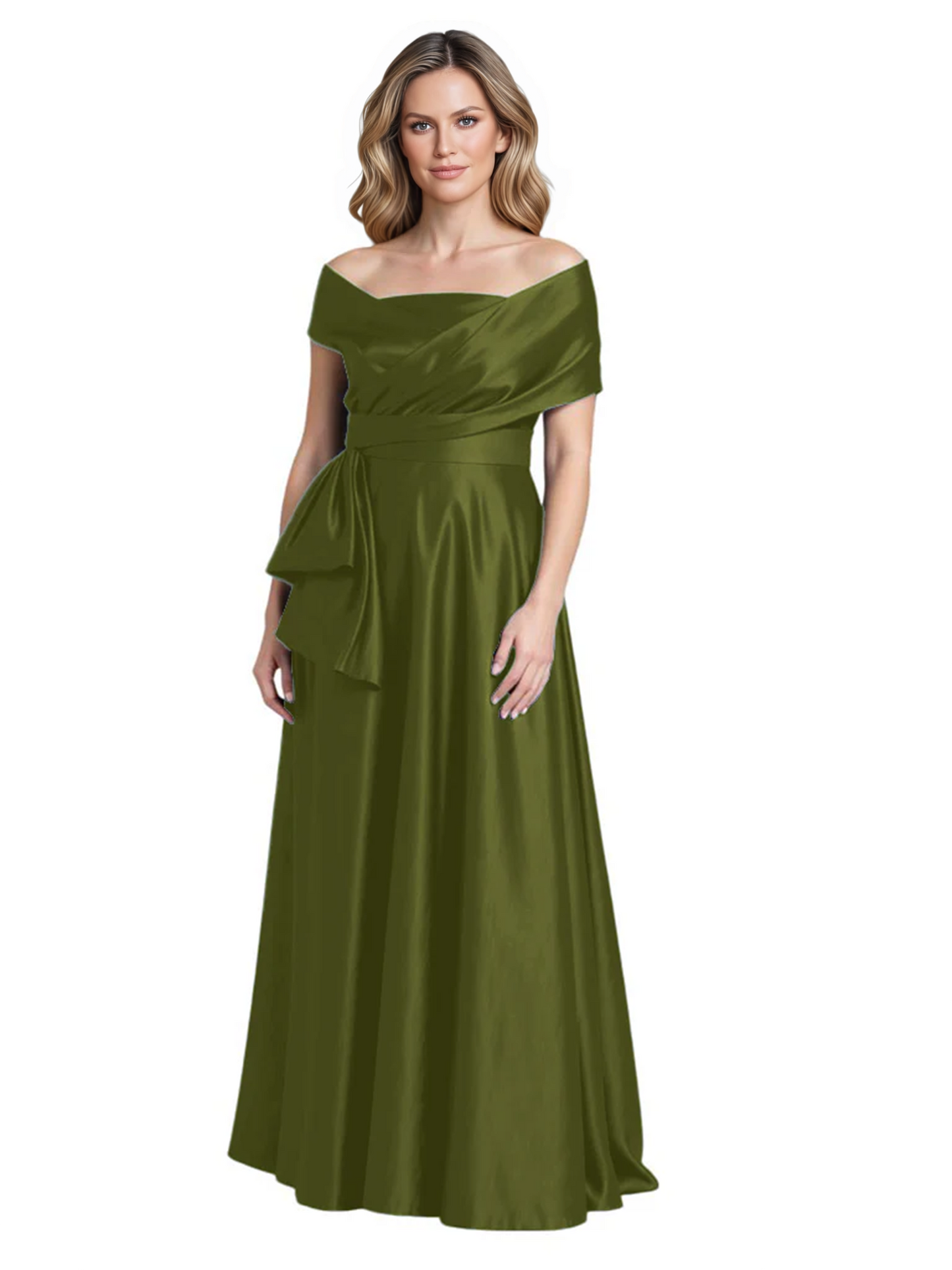 Formal Floor-Length Mother of the Bride Gown Sleeveless Satin Maxi Dress with Drape