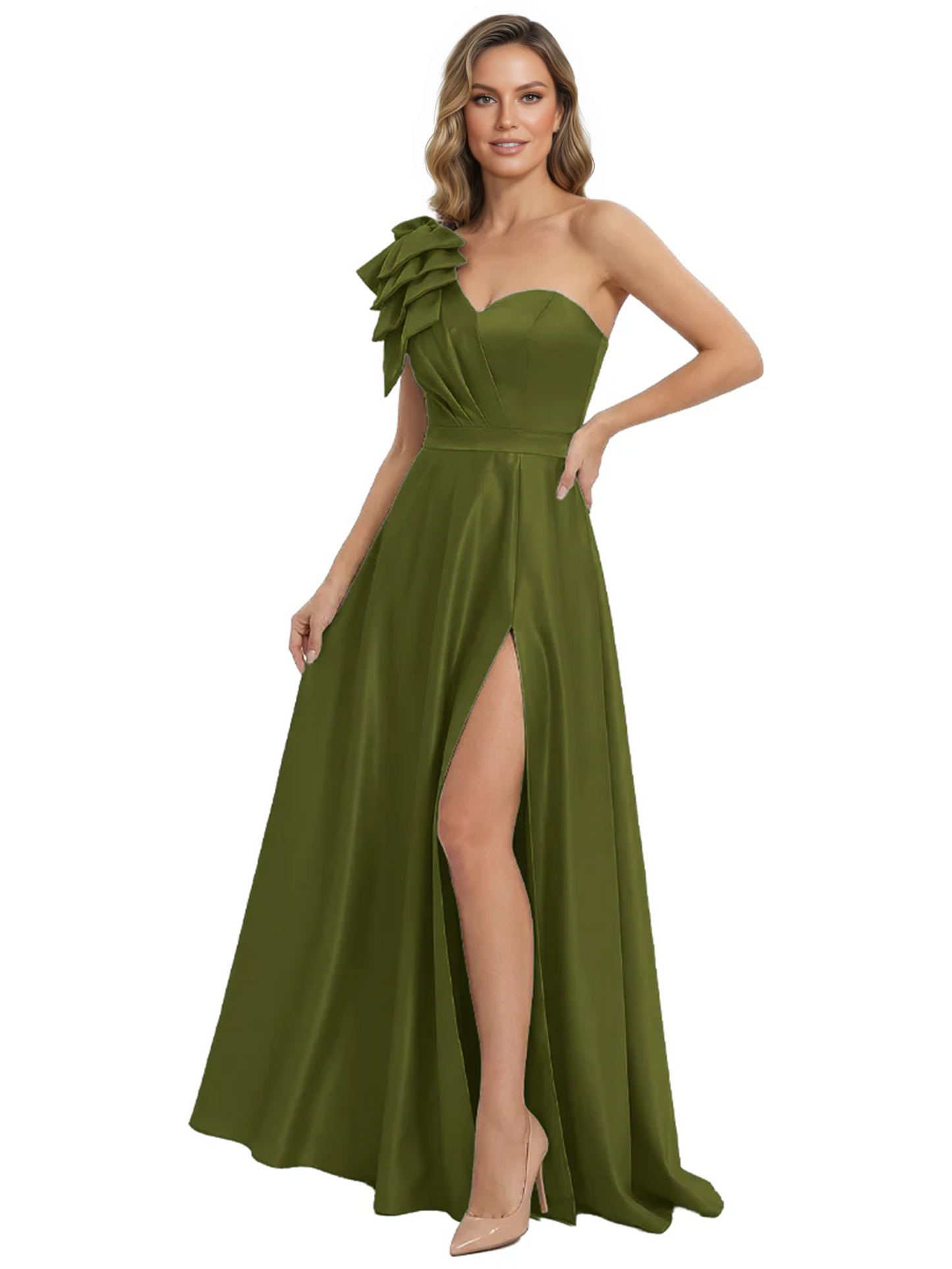 Elegant Mother of the Groom Dress A-Line Satin Formal Gown with High Slit Ruched Bodice