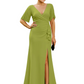 Elegant Evening Gown Trending V-Neck & Ruffle Detail Mother of Bride Outfits Slit
