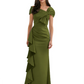 Elegant Mother of Bride Dress Formal Gowns Mermaid Ruffle Floor Length Asymmetric Neckline