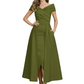 Formal Floor-Length Mother of the Bride Gown Satin Maxi Dress with Slit Off Shoulder