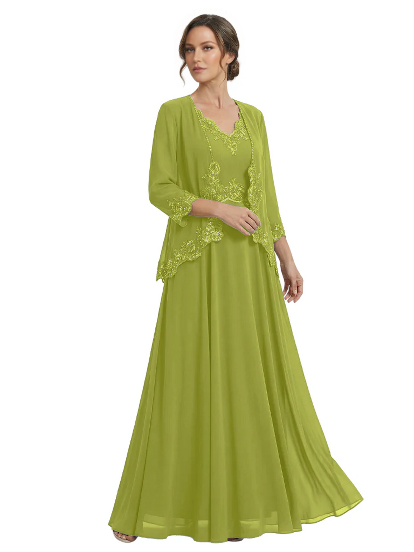 Plus Size A-line Chiffon 3/4 Sleeves Mother of the Brides Dresses Long Jacket Dress