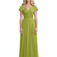 Mother of the Bride Dress Cap Sleeves and V-Neckline with Embroidered Lace Shoulders