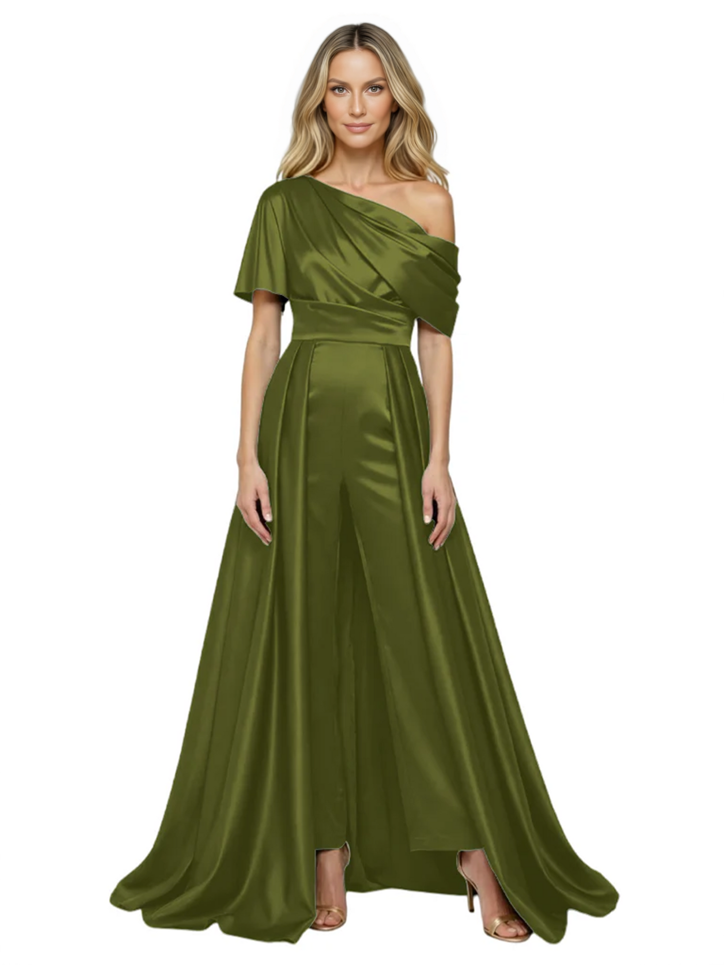 One Shoulder Mother of Bride jumpsuits Formal Gowns Floor Length Detachable Train
