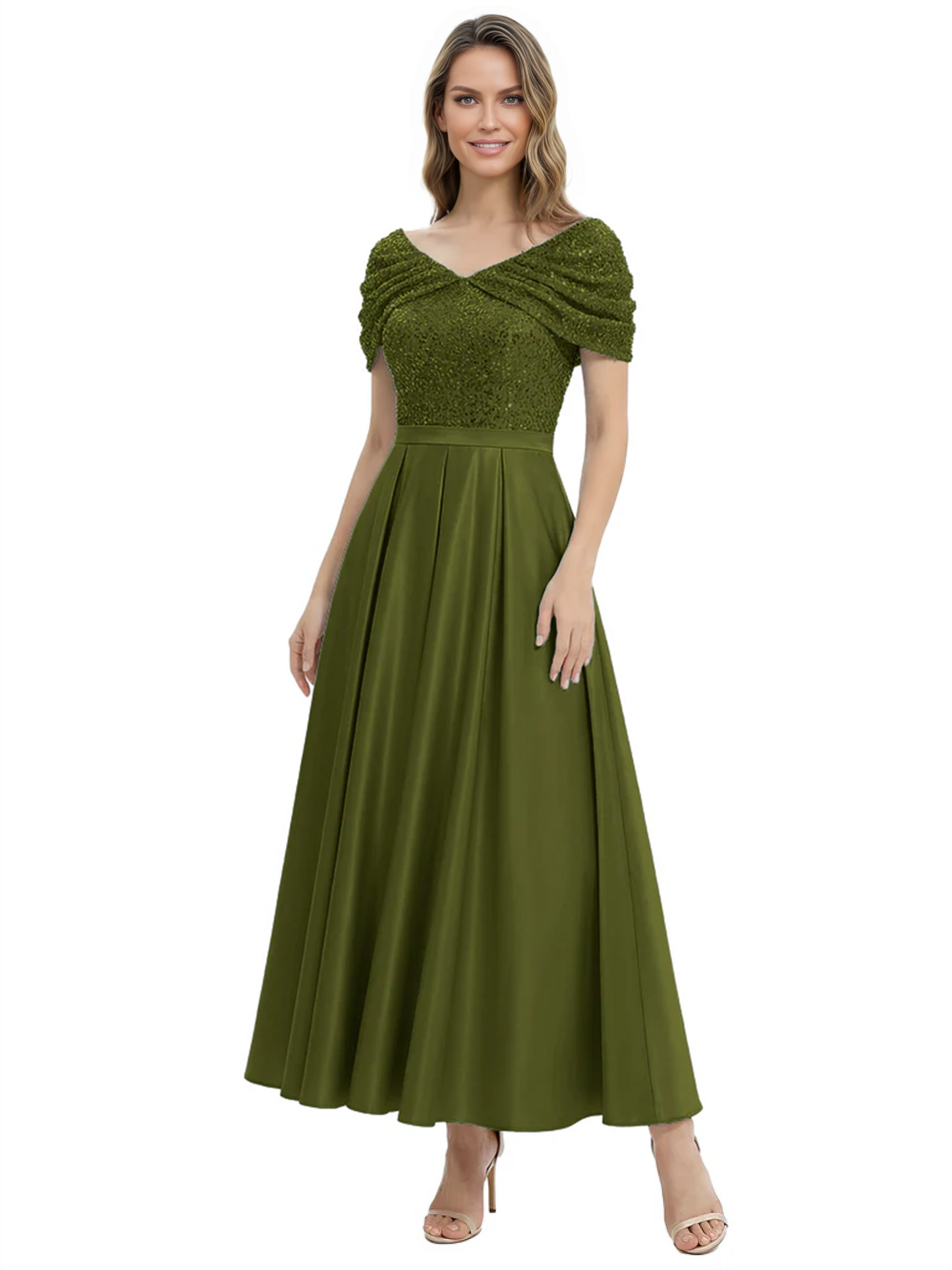 Luxury Formal Dress Sparkling Sequin Top Mother of Bride Dress Silk Satin A-Line Gowns